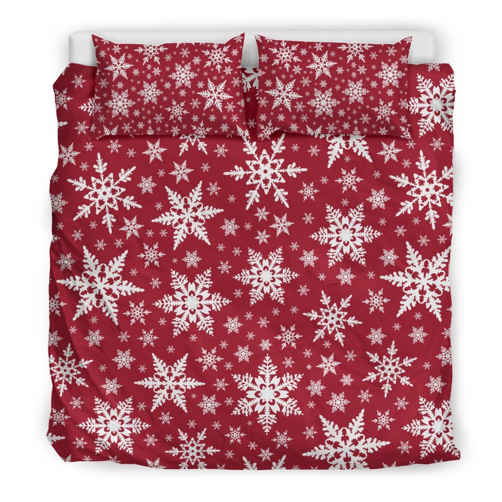Red Snowflake Pattern Print Duvet Cover Bedding Set-grizzshop