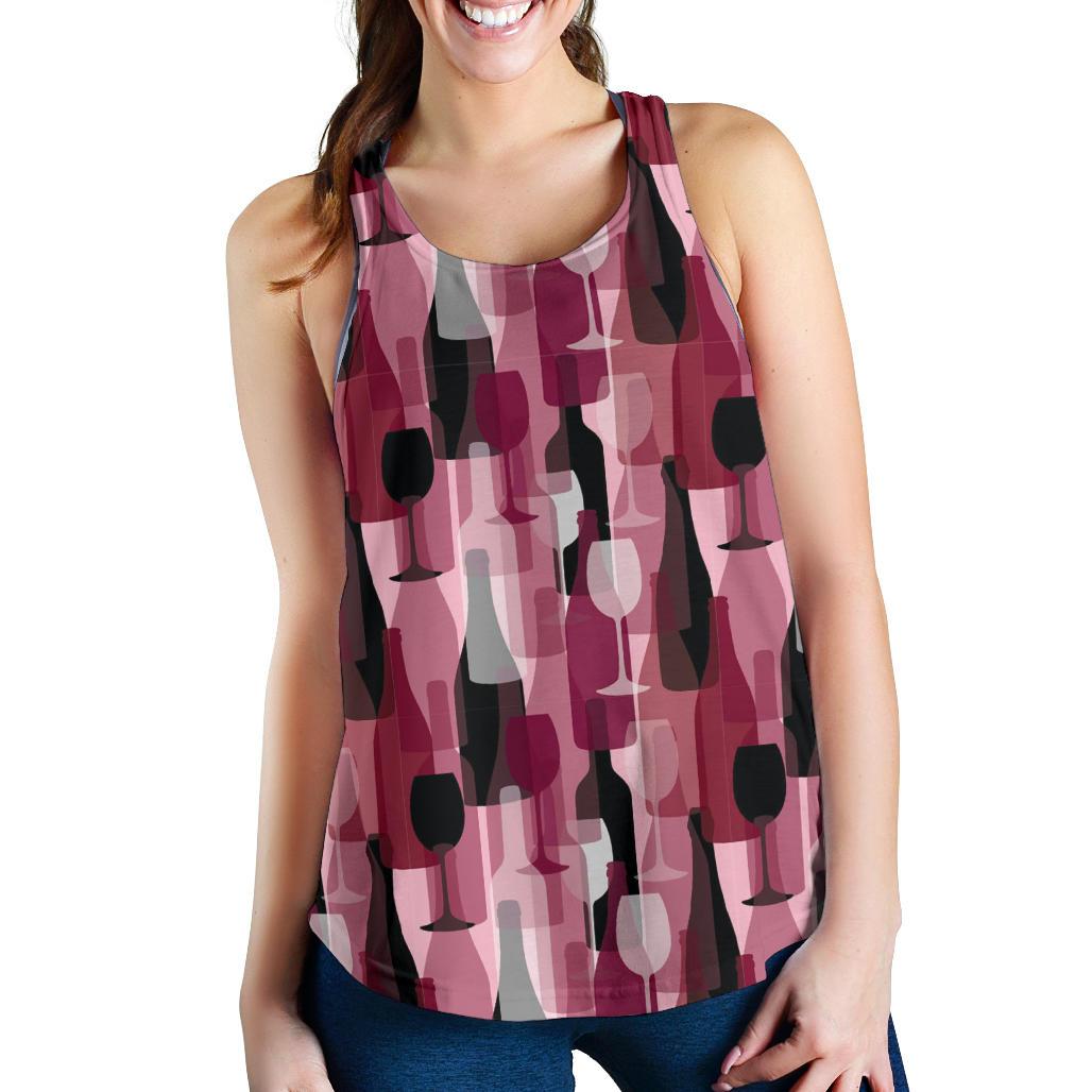 Red Wine Glass Bottle Pattern Print Racerback Tank Tops-grizzshop