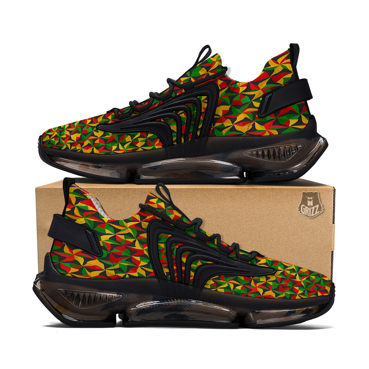 Reggae Abstract Geometric Print Pattern Black Gym Shoes-grizzshop
