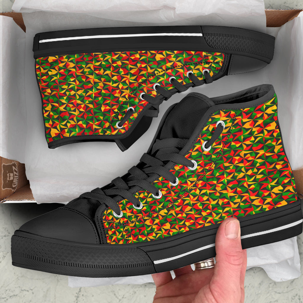 Reggae Abstract Geometric Print Pattern Black High Top Shoes-grizzshop