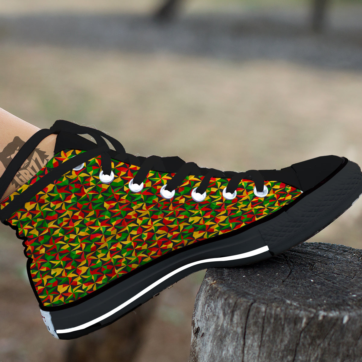 Reggae Abstract Geometric Print Pattern Black High Top Shoes-grizzshop