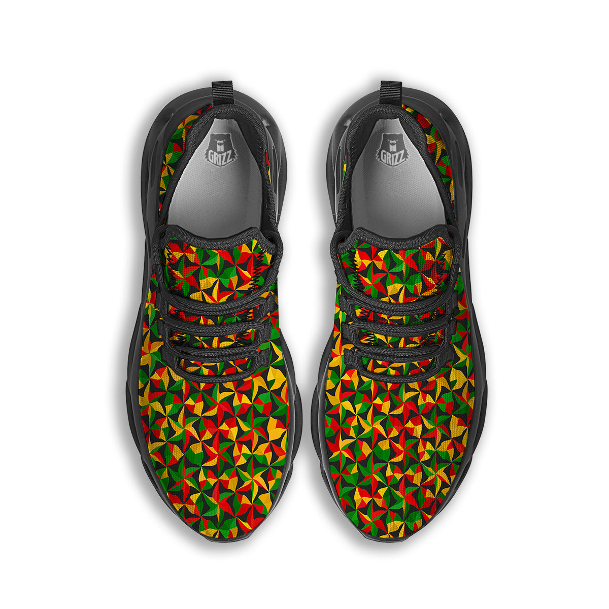 Reggae Abstract Geometric Print Pattern Black Running Shoes-grizzshop