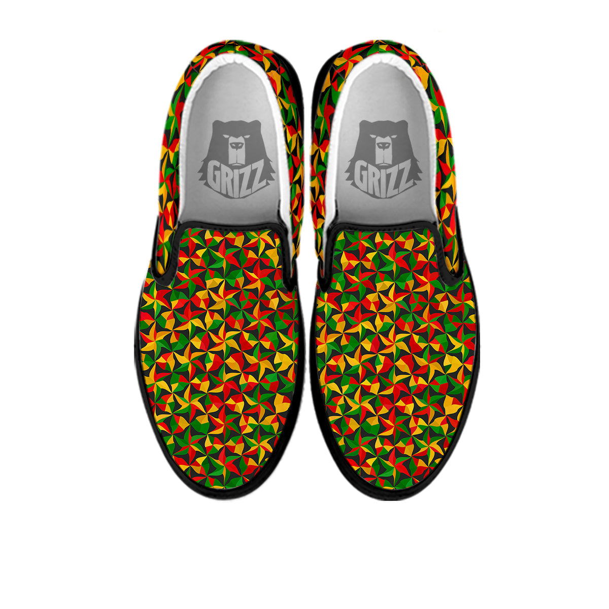 Reggae Abstract Geometric Print Pattern Black Slip On Shoes-grizzshop