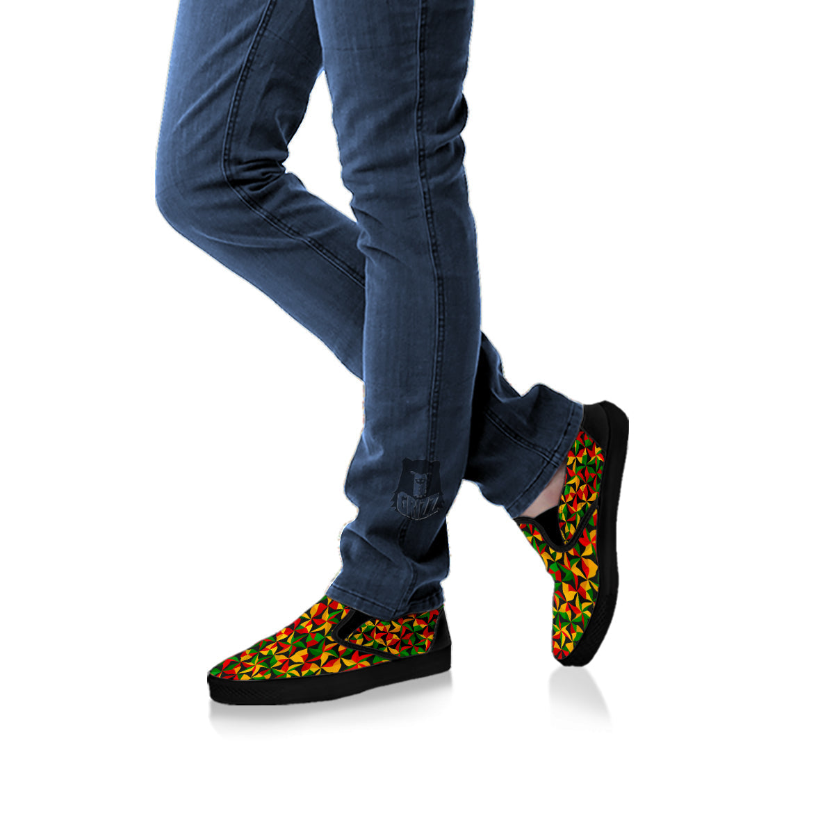 Reggae Abstract Geometric Print Pattern Black Slip On Shoes-grizzshop