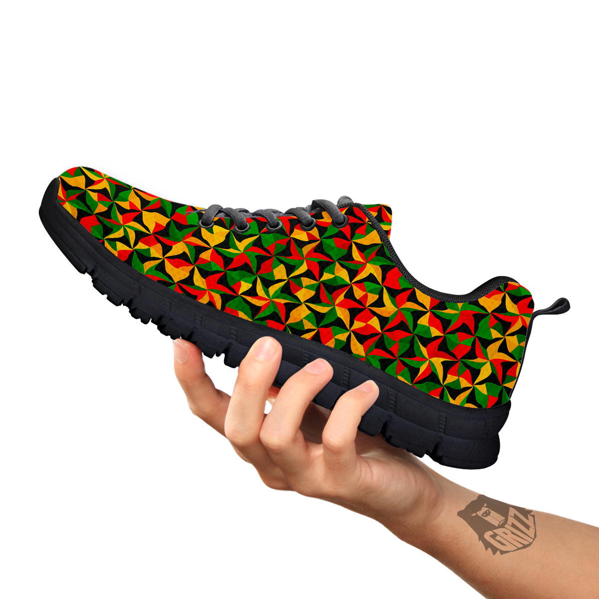 Reggae Abstract Geometric Print Pattern Black Sneaker-grizzshop