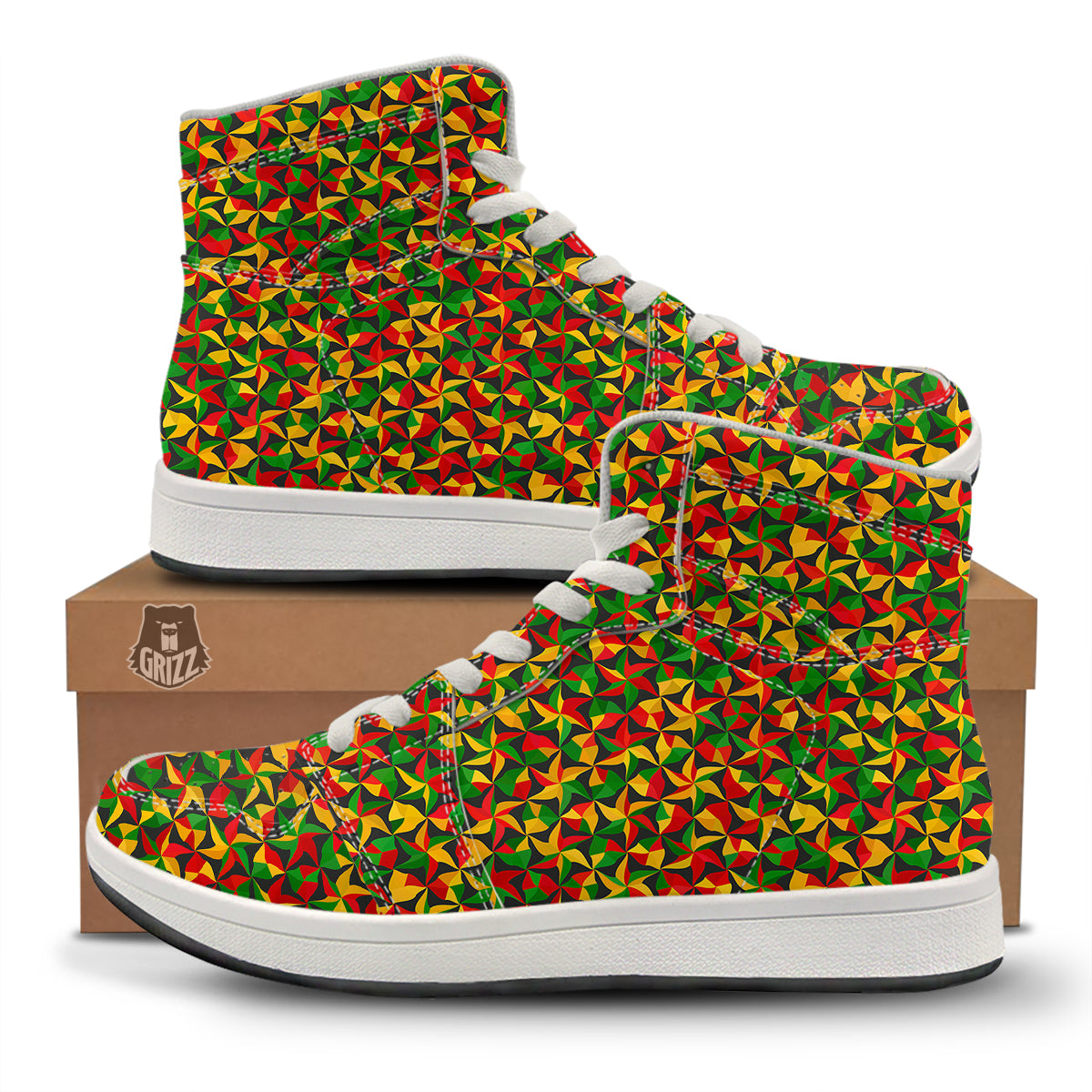 Reggae Abstract Geometric Print Pattern High Top Sneakers-grizzshop
