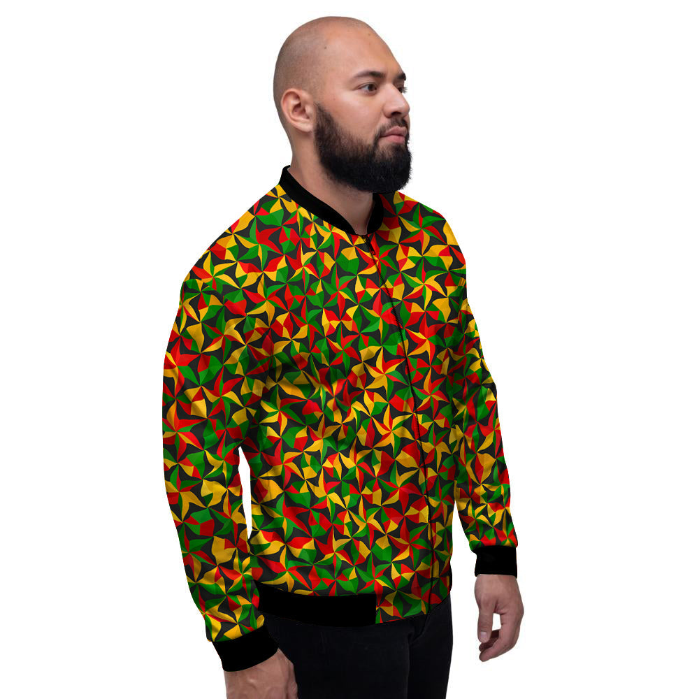 Reggae Abstract Geometric Print Pattern Men's Bomber Jacket-grizzshop