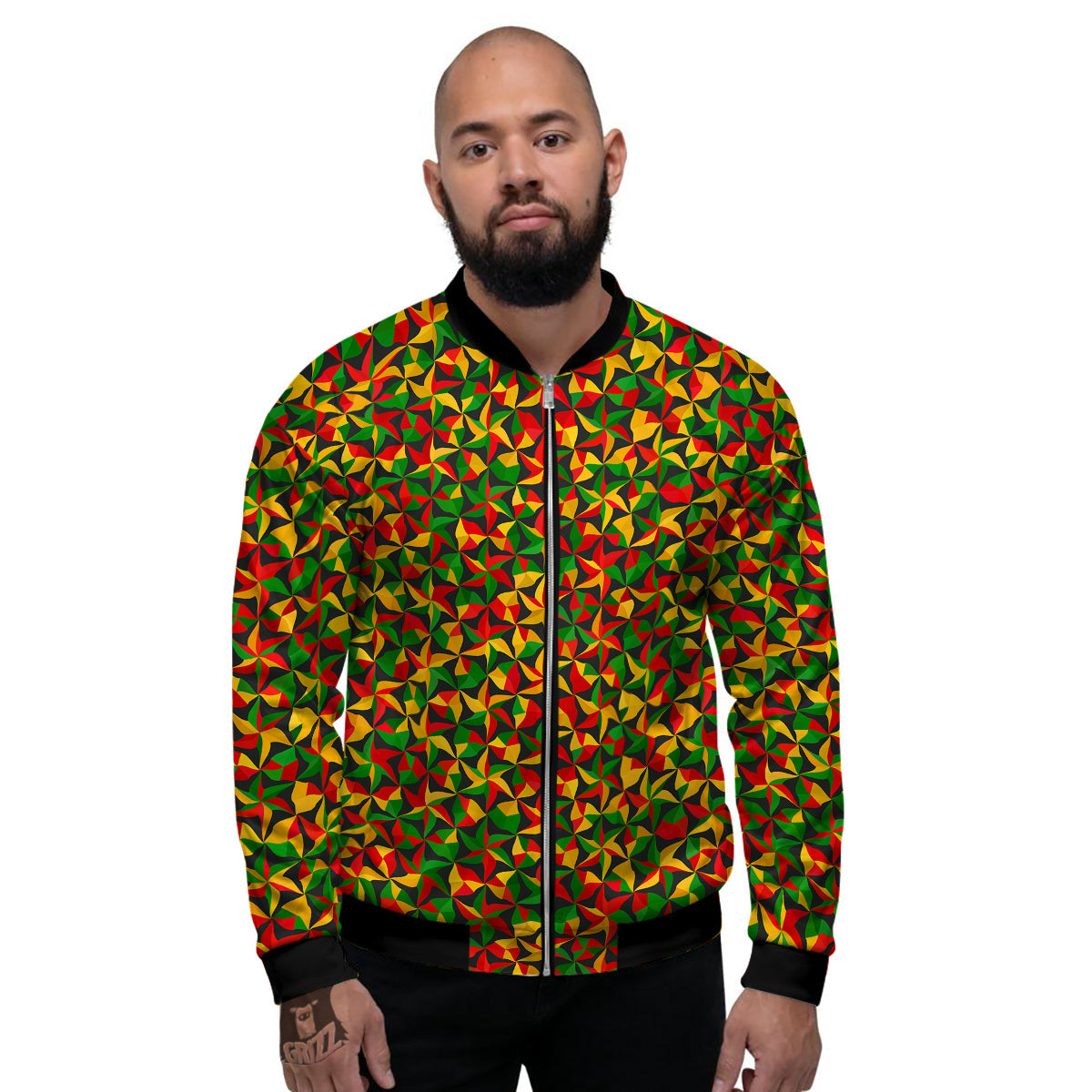 Reggae Abstract Geometric Print Pattern Men's Bomber Jacket-grizzshop