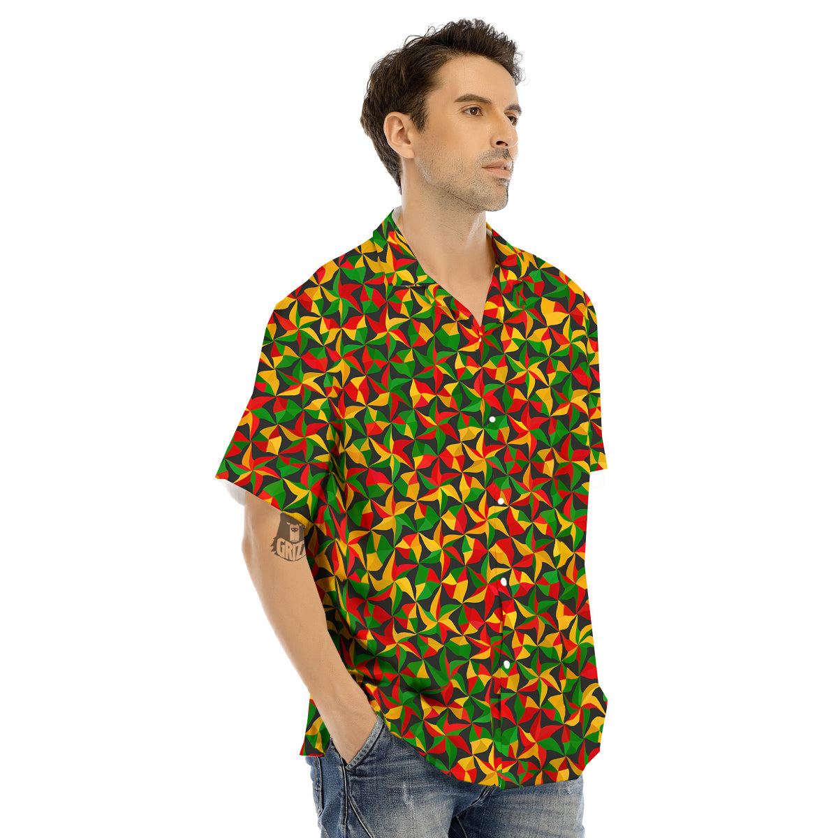 Reggae Abstract Geometric Print Pattern Men's Hawaiian Shirt-grizzshop