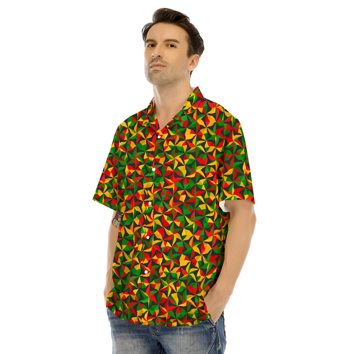 Reggae Abstract Geometric Print Pattern Men's Hawaiian Shirt-grizzshop