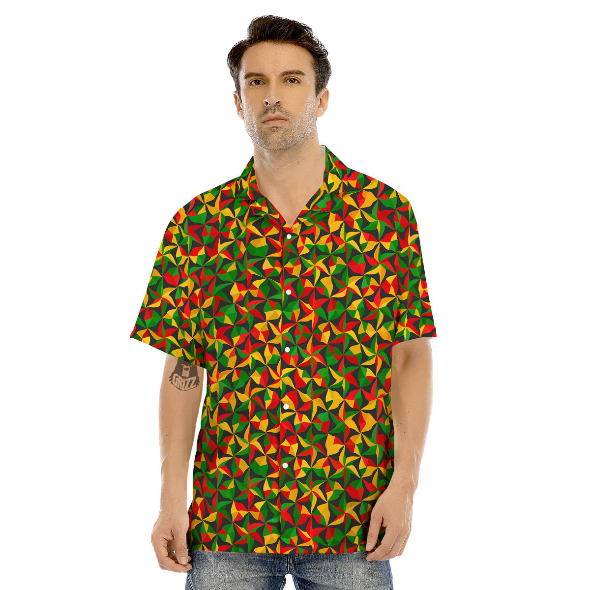 Reggae Abstract Geometric Print Pattern Men's Hawaiian Shirt-grizzshop