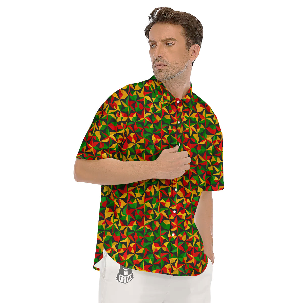 Reggae Abstract Geometric Print Pattern Men's Short Sleeve Shirts-grizzshop