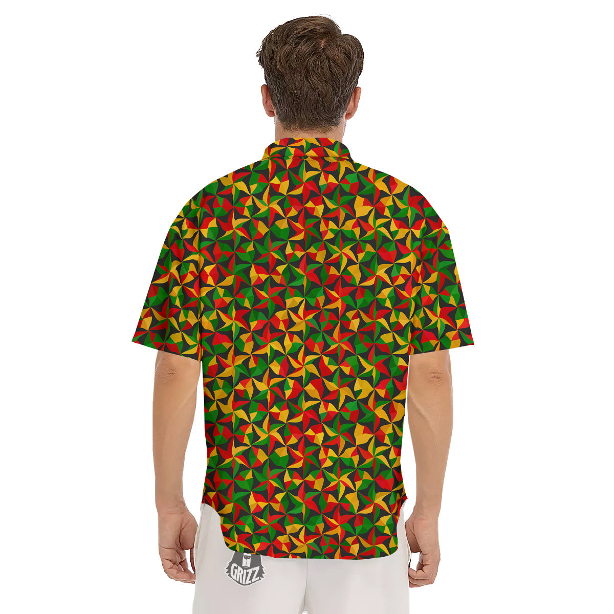 Reggae Abstract Geometric Print Pattern Men's Short Sleeve Shirts-grizzshop