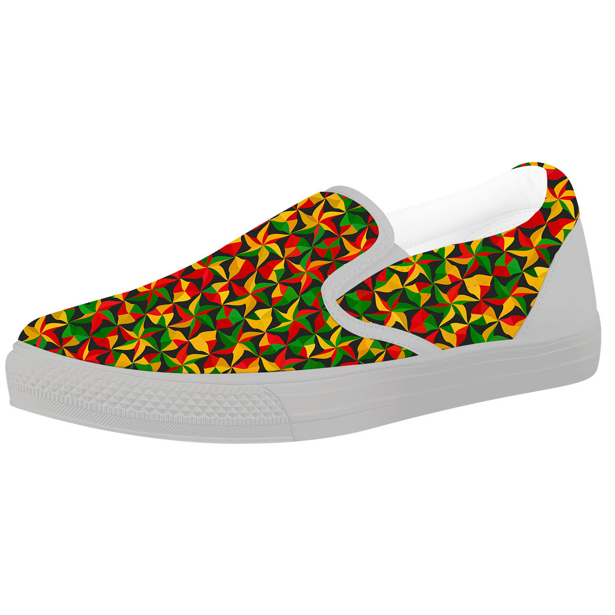 Reggae Abstract Geometric Print Pattern White Slip On Shoes-grizzshop