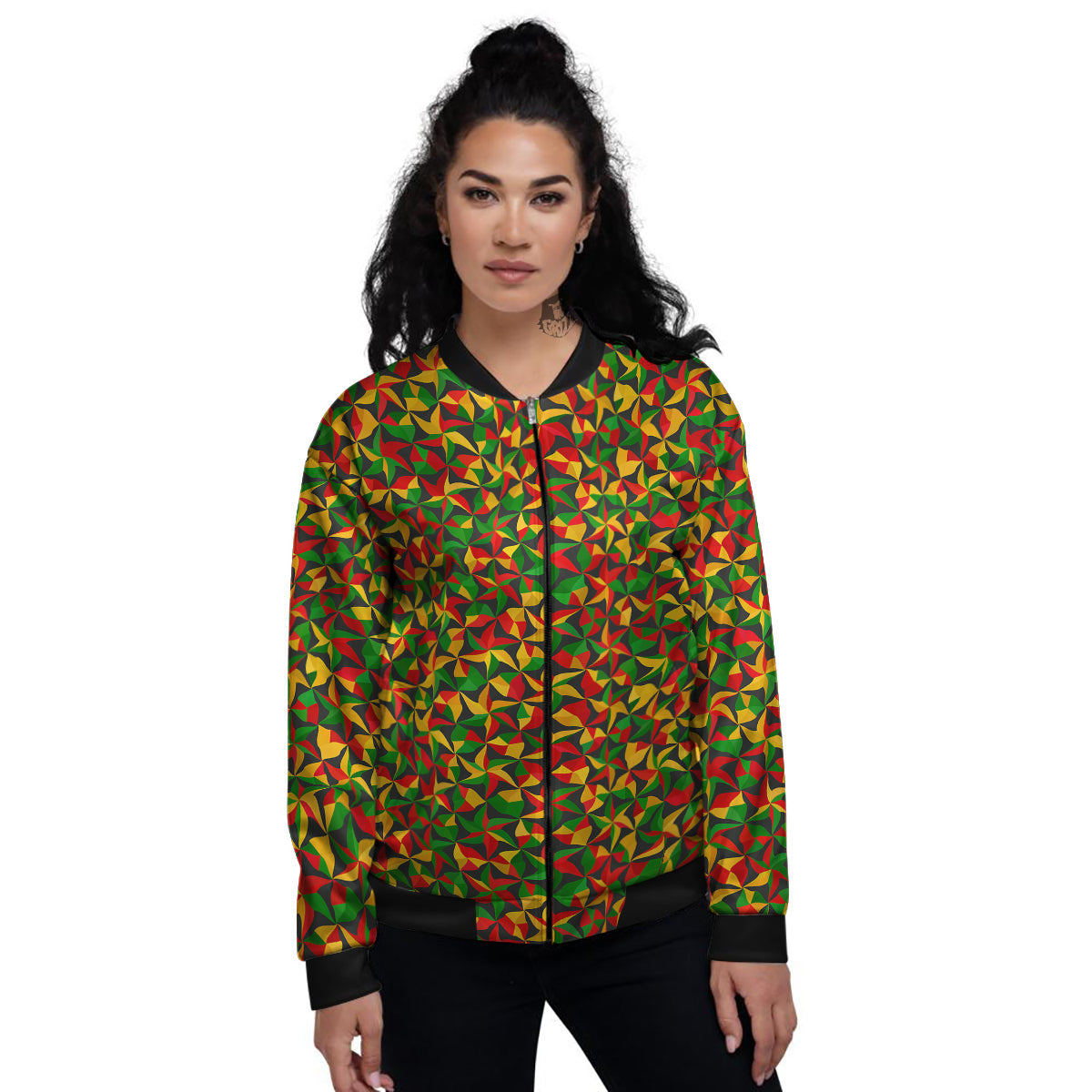 Reggae Abstract Geometric Print Pattern Women's Bomber Jacket-grizzshop