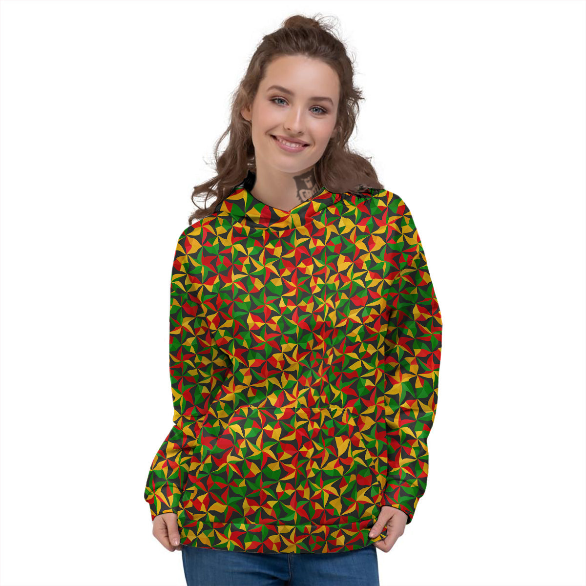 Reggae Abstract Geometric Print Pattern Women's Hoodie-grizzshop