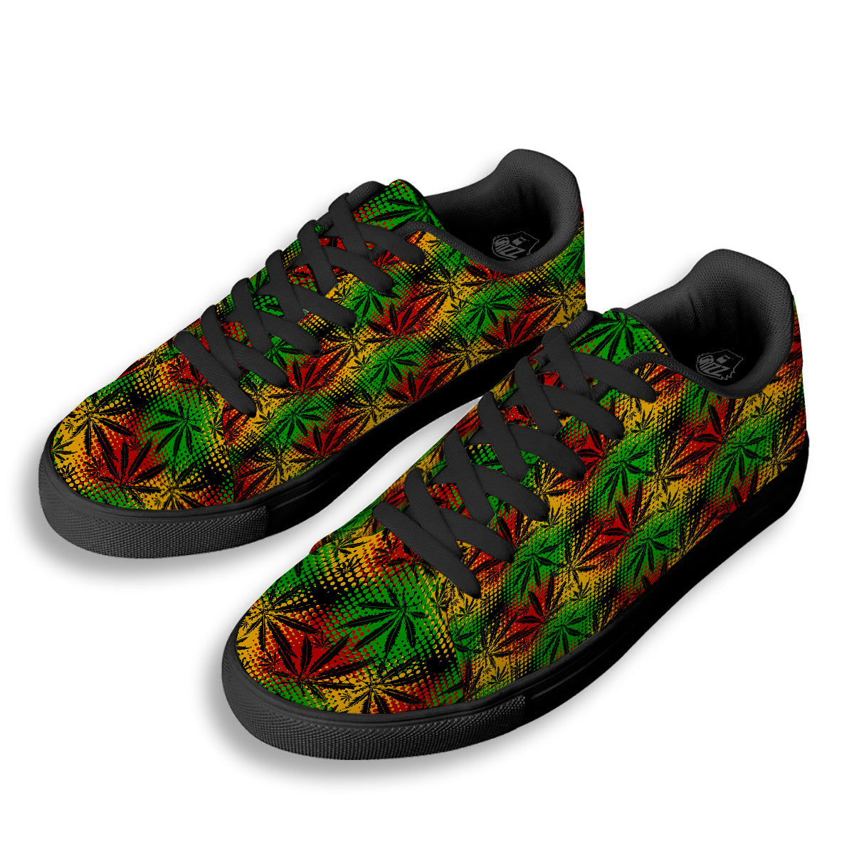 Reggae Abstract Print Pattern Black Low Top Sneakers-grizzshop