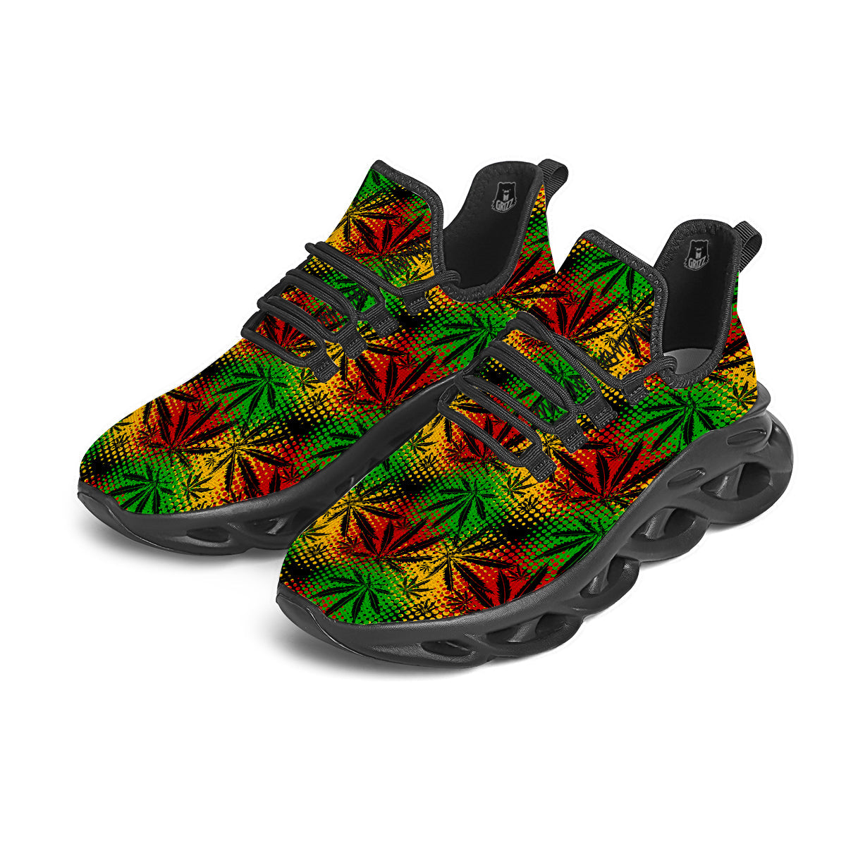 Reggae Abstract Print Pattern Black Running Shoes-grizzshop
