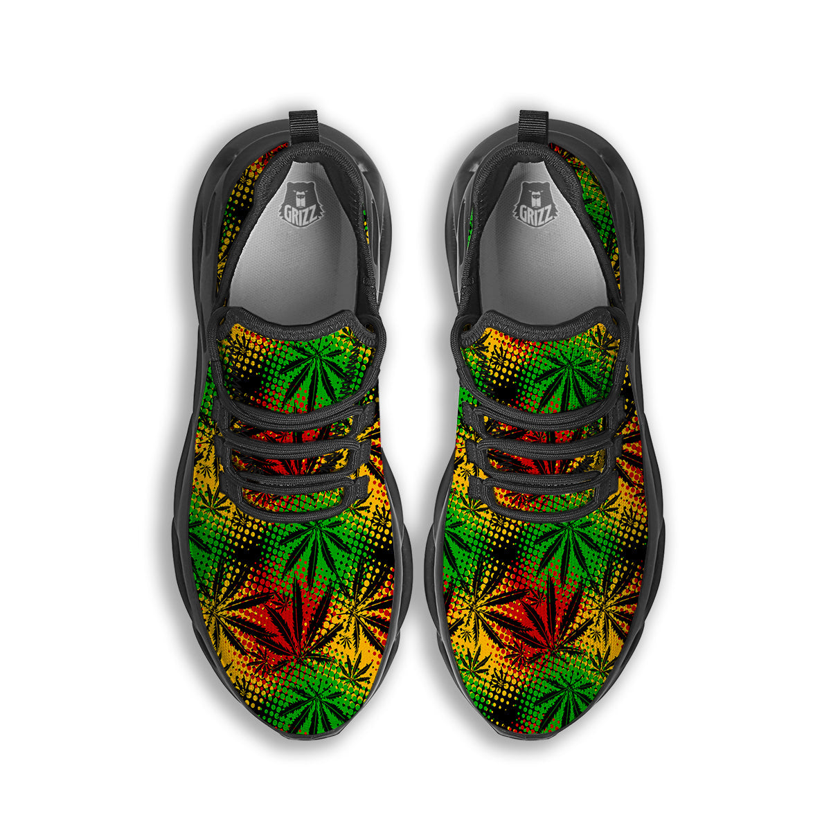 Reggae Abstract Print Pattern Black Running Shoes-grizzshop