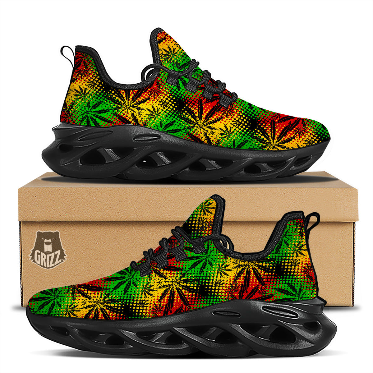 Reggae Abstract Print Pattern Black Running Shoes-grizzshop