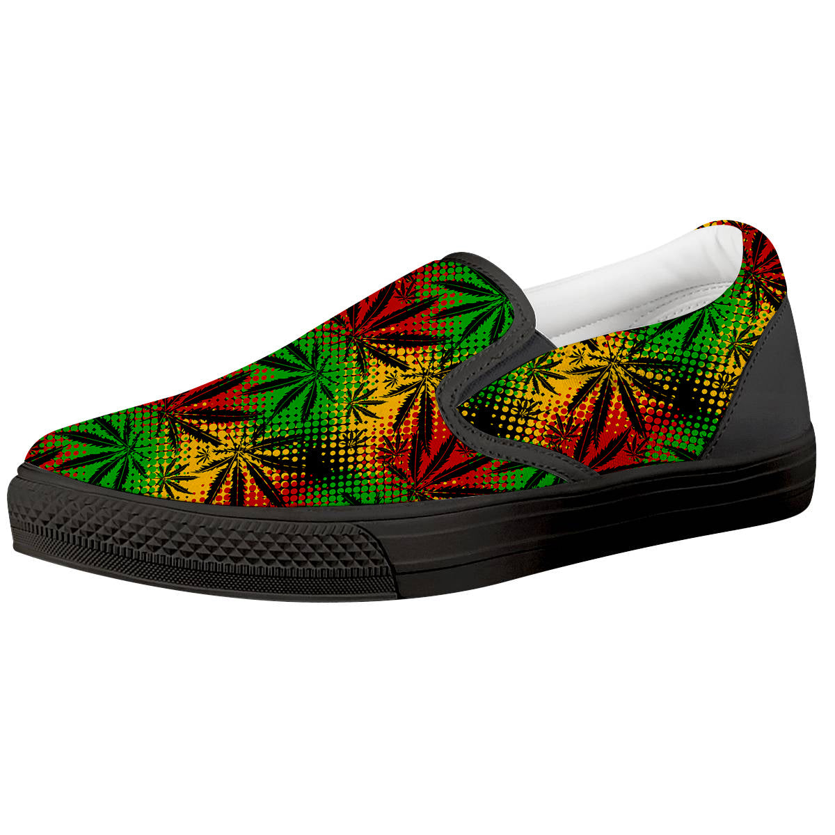 Reggae Abstract Print Pattern Black Slip On Shoes-grizzshop