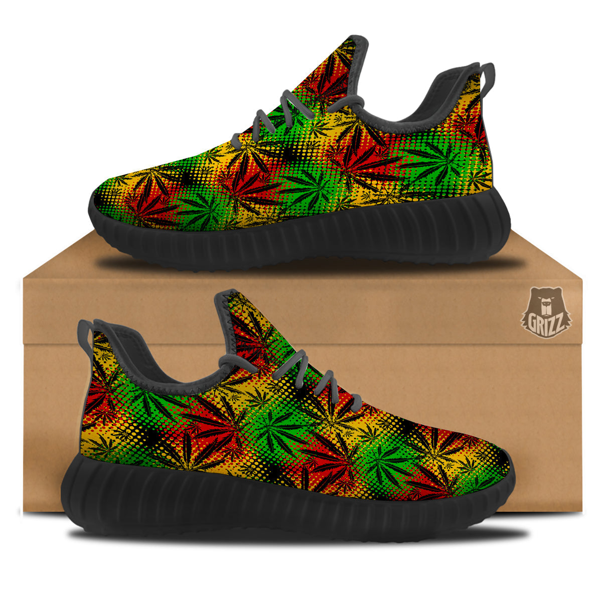 Reggae Abstract Print Pattern Black Walking Shoes-grizzshop