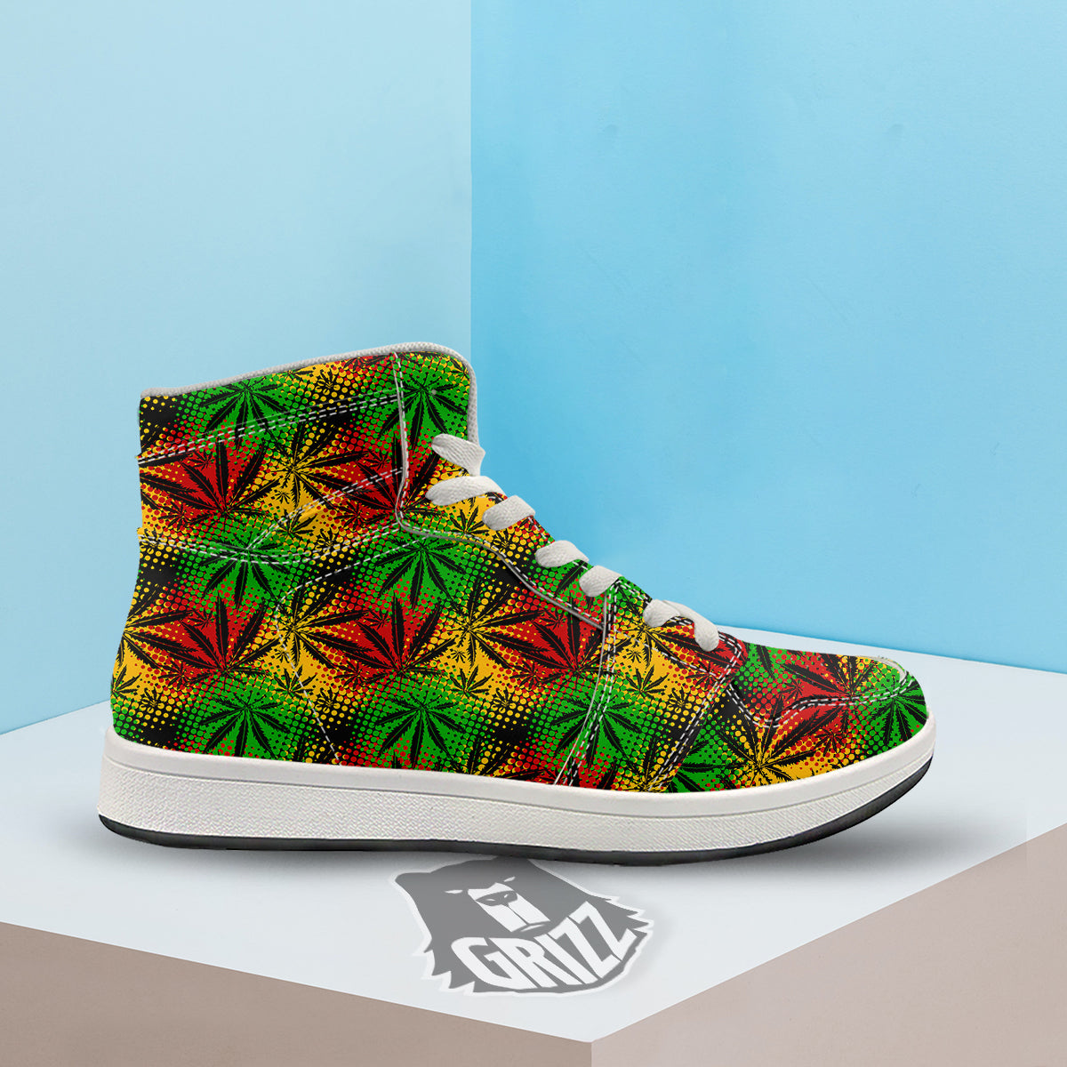 Reggae Abstract Print Pattern High Top Sneakers-grizzshop