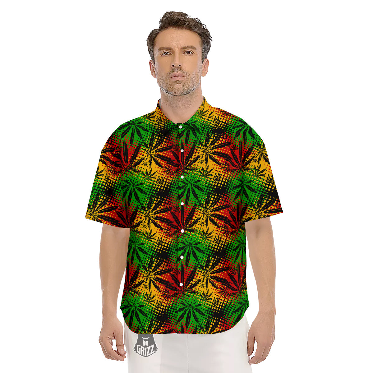 Reggae Abstract Print Pattern Men's Short Sleeve Shirts-grizzshop