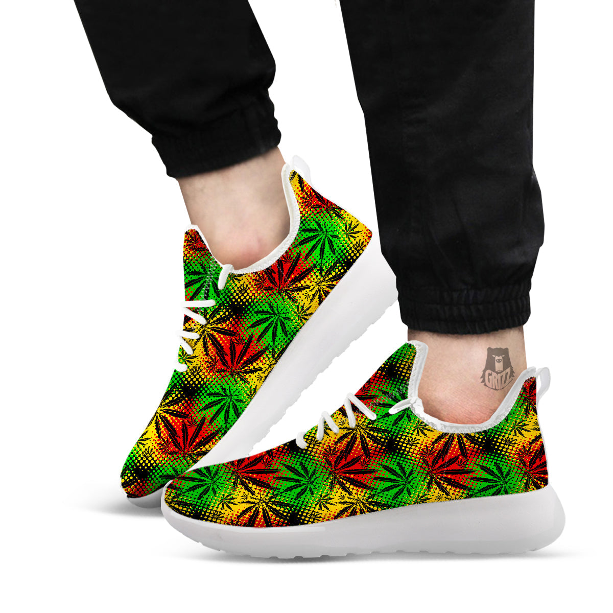 Reggae Abstract Print Pattern White Athletic Shoes-grizzshop