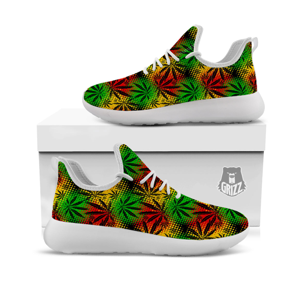 Reggae Abstract Print Pattern White Athletic Shoes-grizzshop