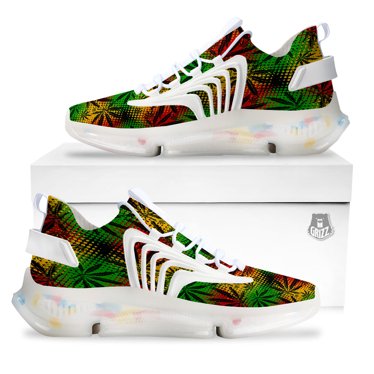 Reggae Abstract Print Pattern White Gym Shoes-grizzshop
