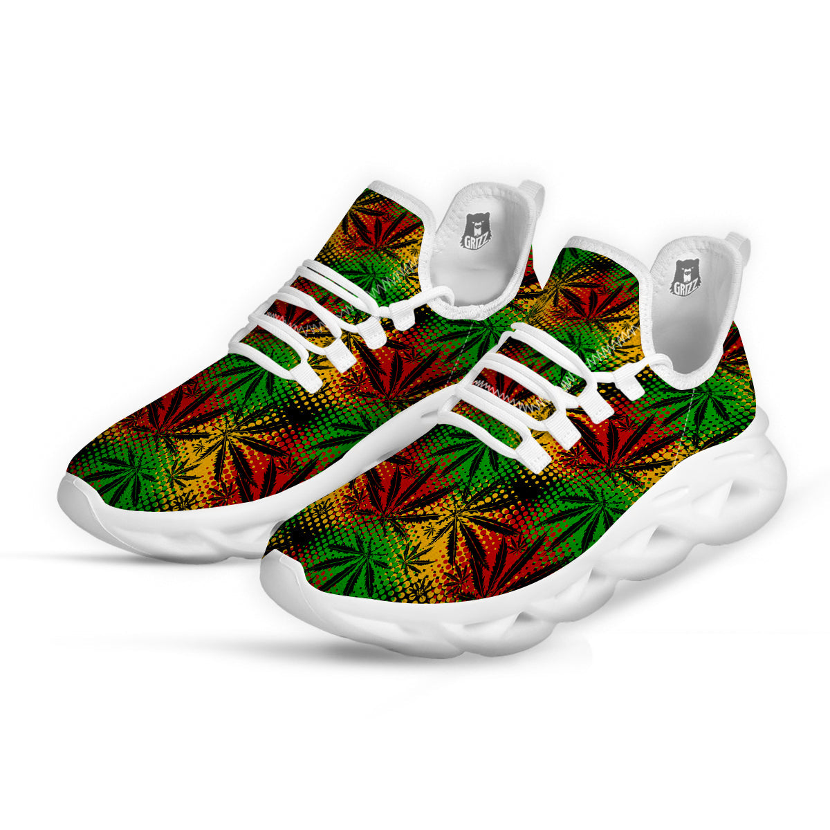 Reggae Abstract Print Pattern White Running Shoes-grizzshop