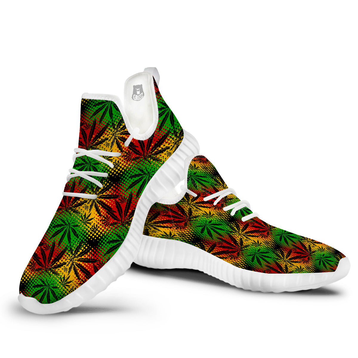 Reggae Abstract Print Pattern White Walking Shoes-grizzshop
