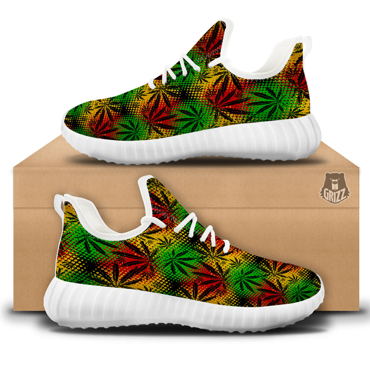 Reggae Abstract Print Pattern White Walking Shoes-grizzshop