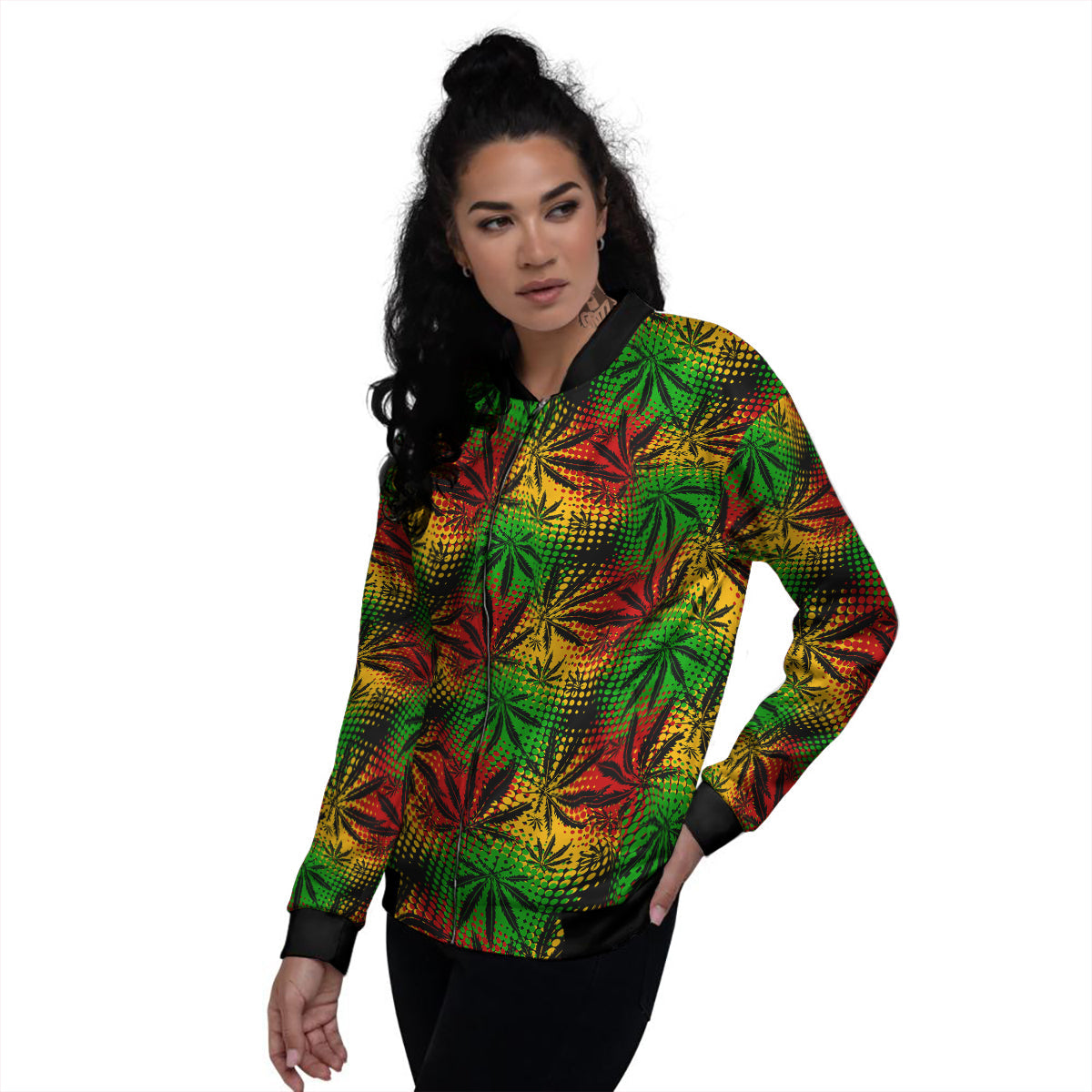 Reggae Abstract Print Pattern Women's Bomber Jacket-grizzshop