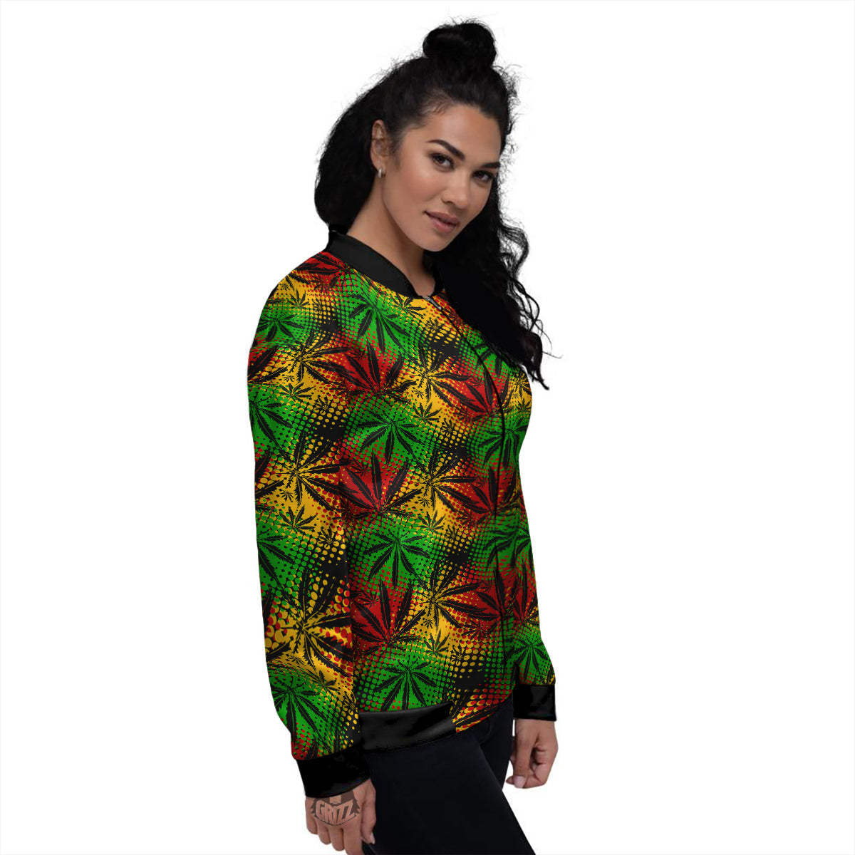 Reggae Abstract Print Pattern Women's Bomber Jacket-grizzshop