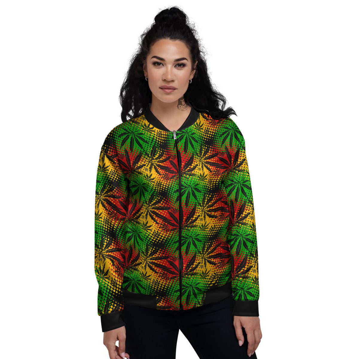 Reggae Abstract Print Pattern Women's Bomber Jacket-grizzshop