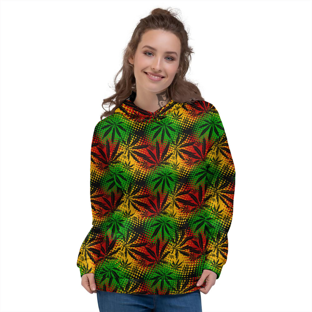 Reggae Abstract Print Pattern Women's Hoodie-grizzshop