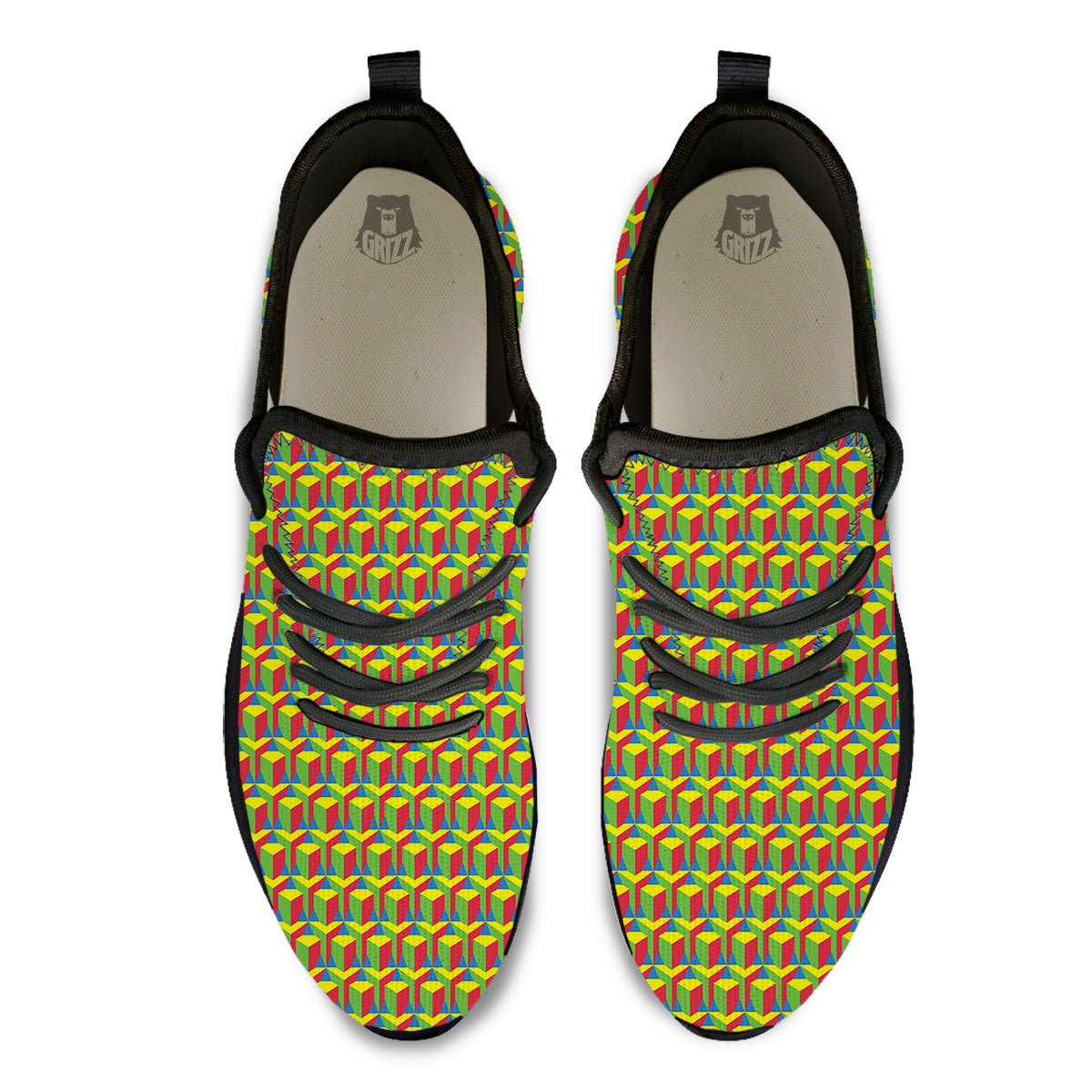Reggae Geometric Print Pattern Black Athletic Shoes-grizzshop