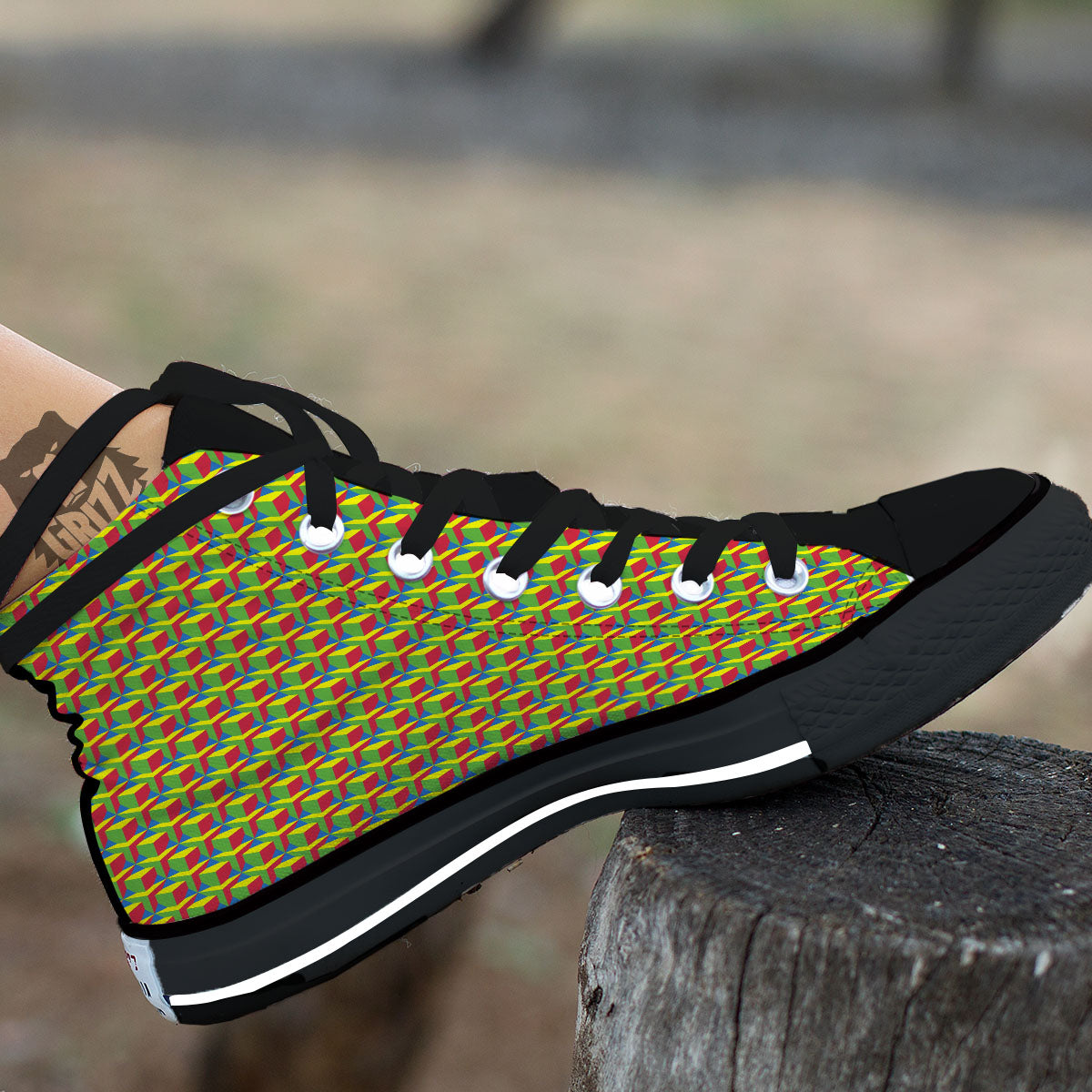 Reggae Geometric Print Pattern Black High Top Shoes-grizzshop
