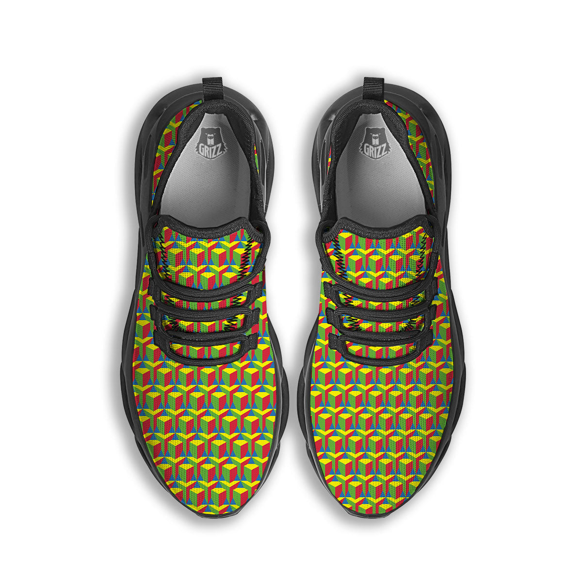 Reggae Geometric Print Pattern Black Running Shoes-grizzshop