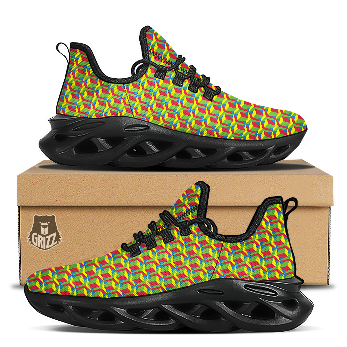Reggae Geometric Print Pattern Black Running Shoes-grizzshop