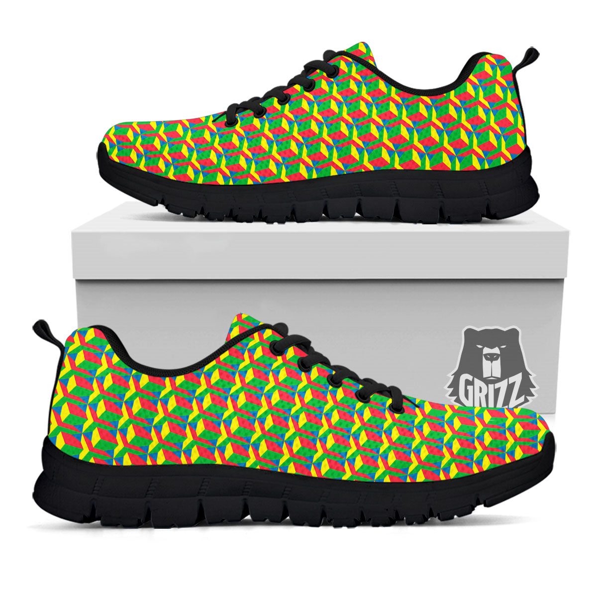 Reggae Geometric Print Pattern Black Sneaker-grizzshop