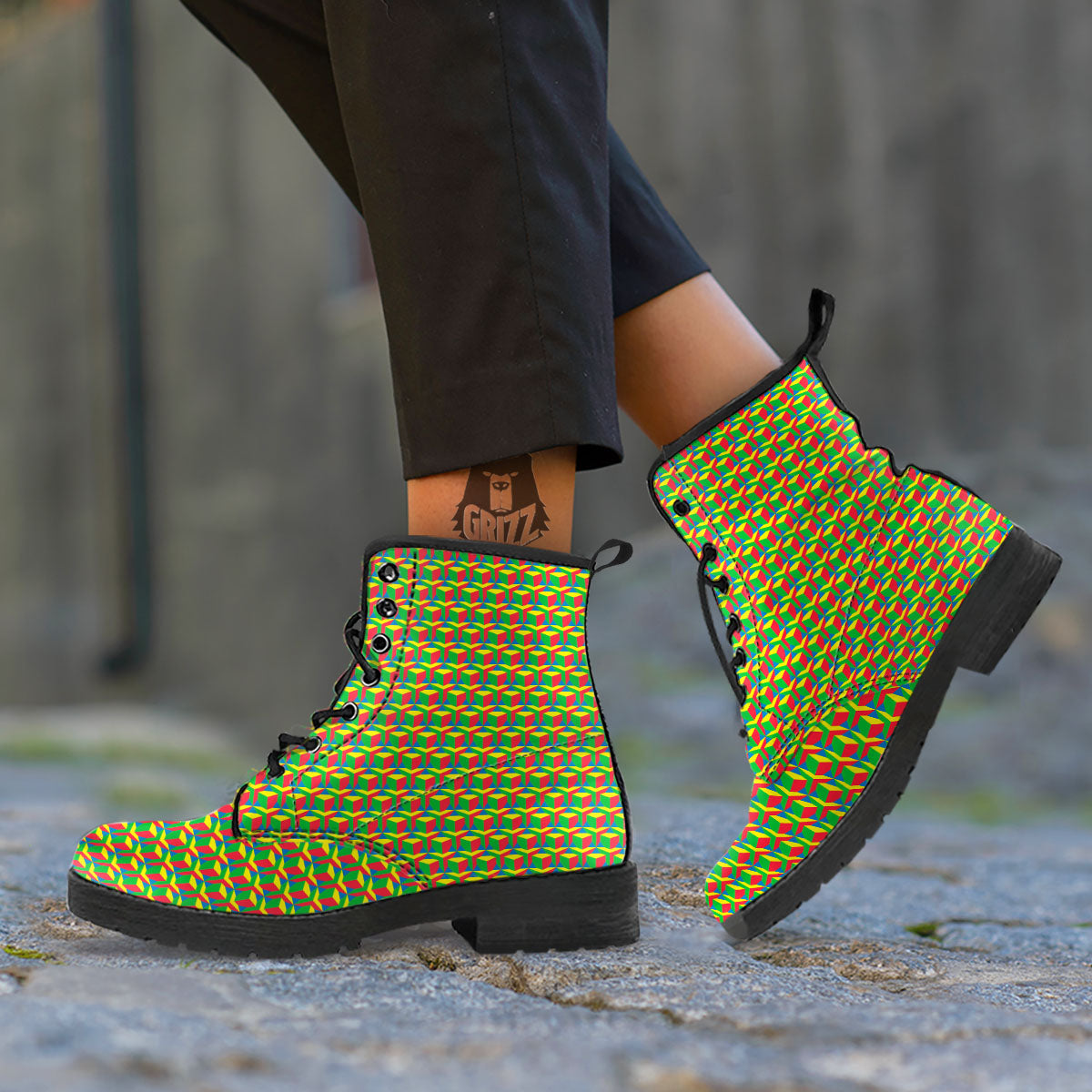 Reggae Geometric Print Pattern Leather Boots-grizzshop