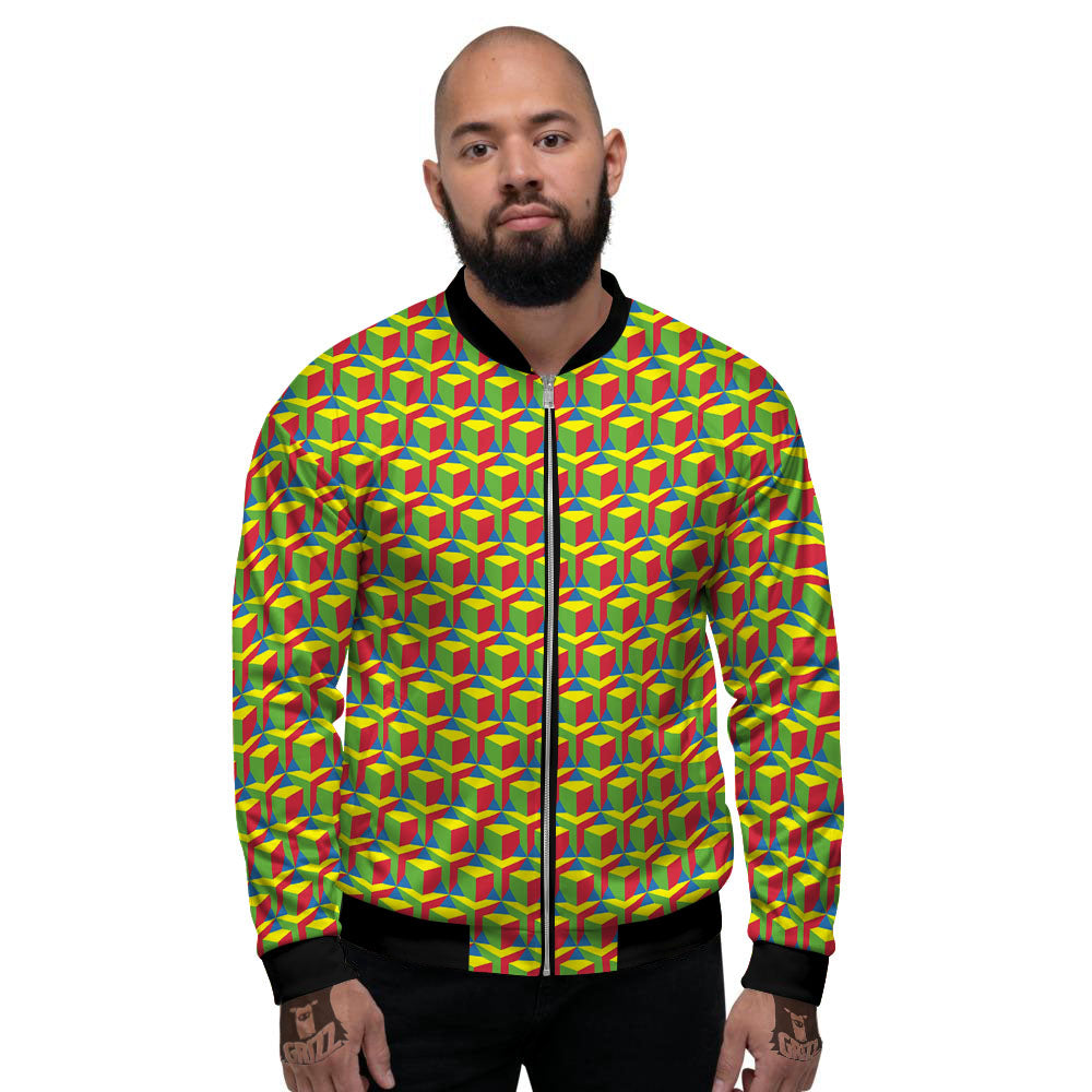 Reggae Geometric Print Pattern Men's Bomber Jacket-grizzshop