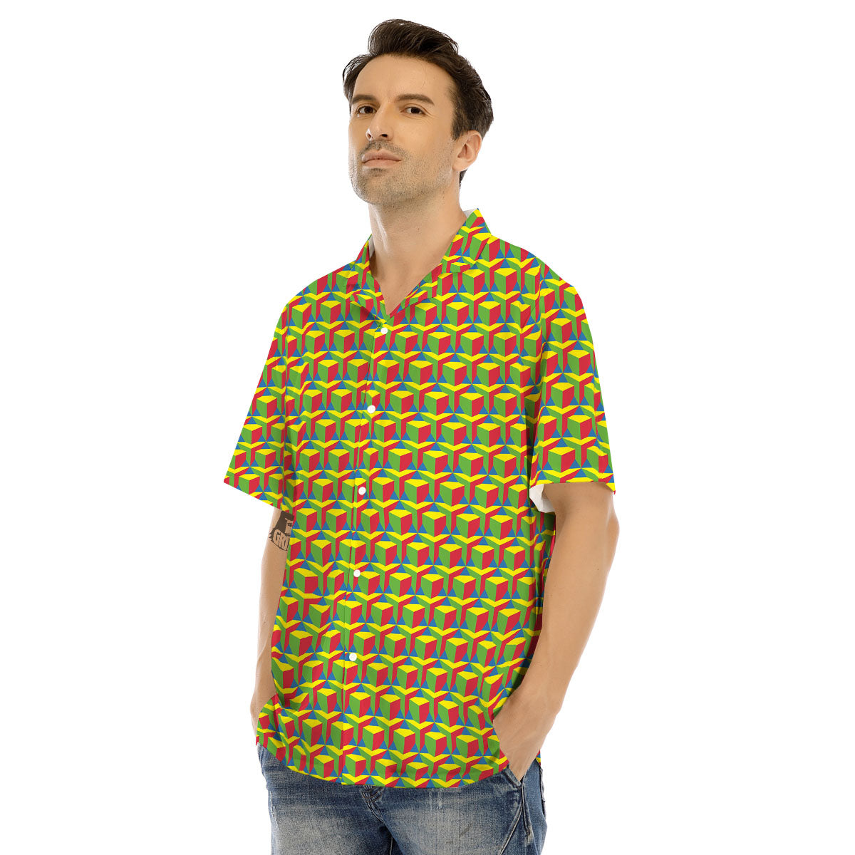 Reggae Geometric Print Pattern Men's Hawaiian Shirt-grizzshop
