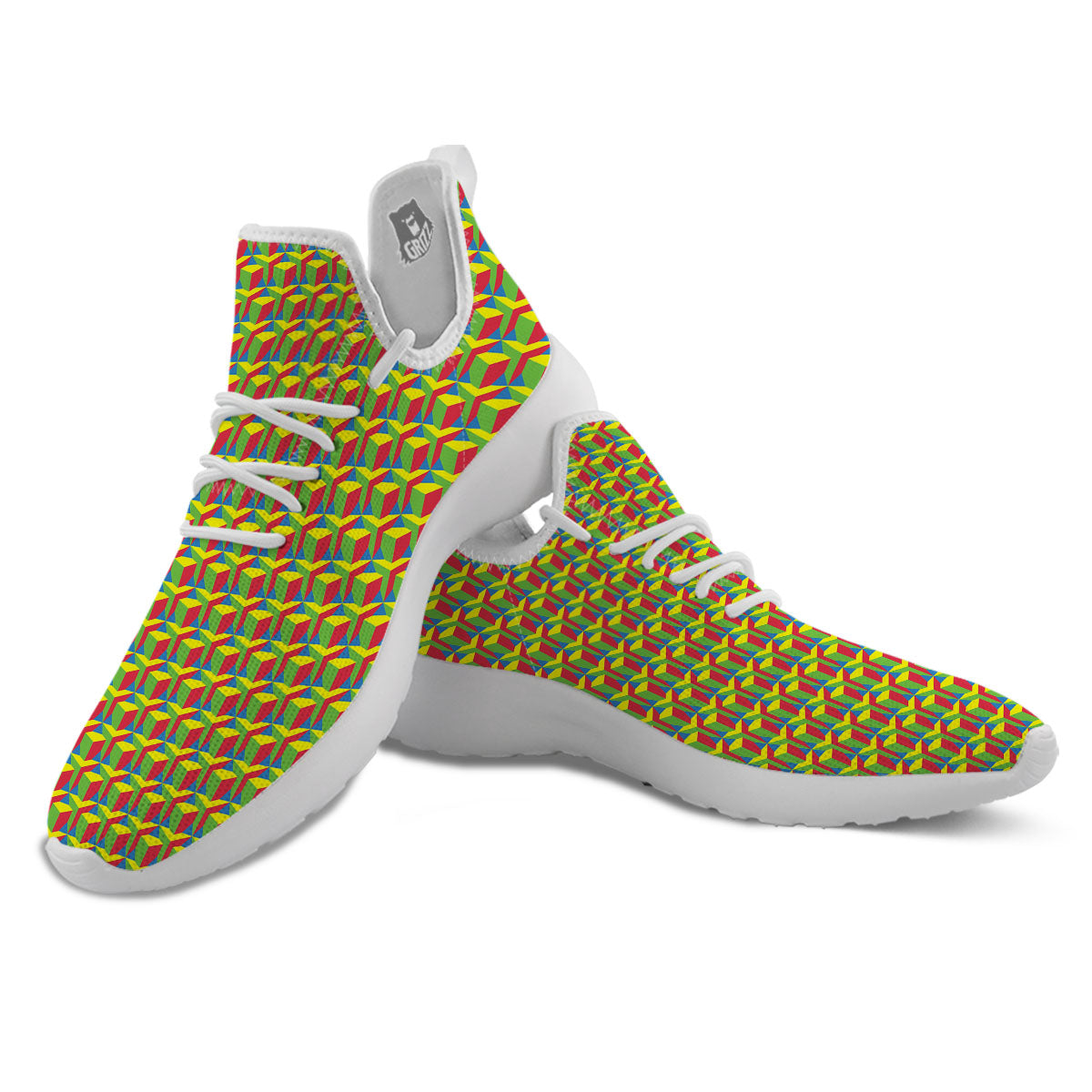 Reggae Geometric Print Pattern White Athletic Shoes-grizzshop