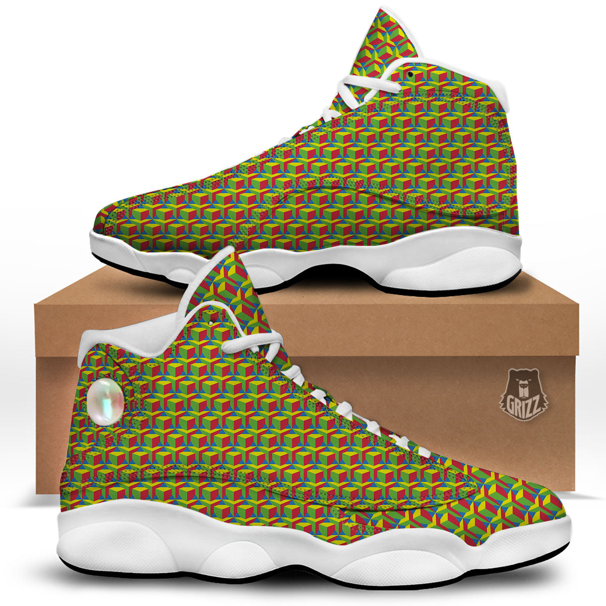 Reggae Geometric Print Pattern White Basketball Shoes-grizzshop