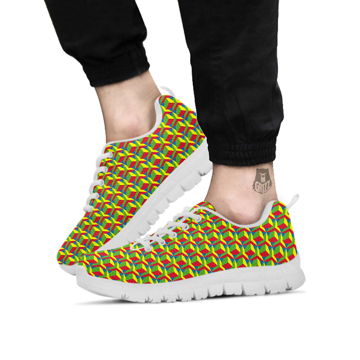 Reggae Geometric Print Pattern White Sneaker-grizzshop