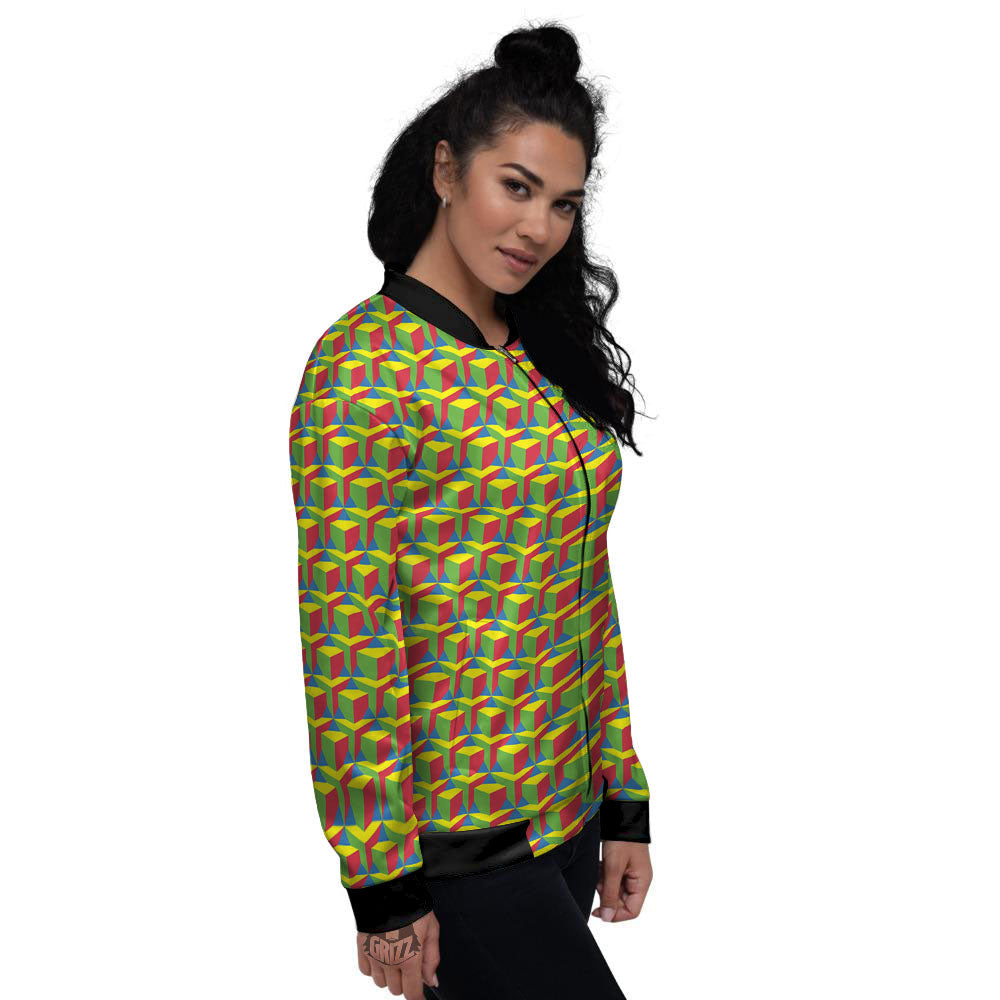 Reggae Geometric Print Pattern Women's Bomber Jacket-grizzshop